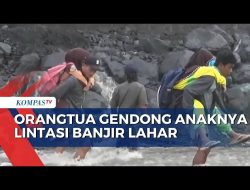 Jembatan Penghubung Bogor-Karawang Putus Siswa Seberangi Sungai ke Sekolah Digendong Orangtuanya